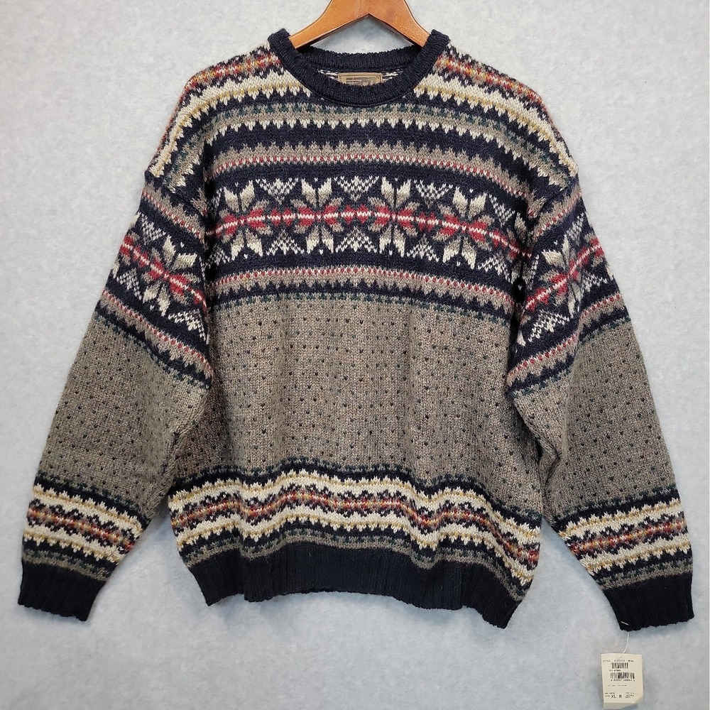 NEW Vintage ESPN Store Men's XL Wool Blend Nordic Pattern Navy Multi Sweater USA
